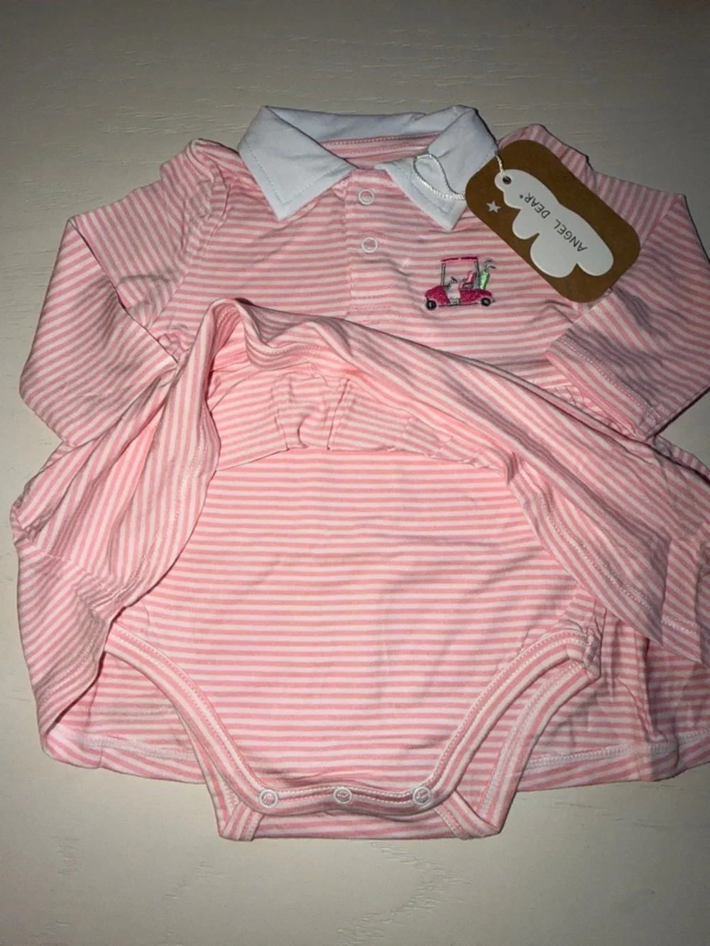 Angel Dear Pink Striped Golf Baby Dress Bodysuit 0-3 3-6 6-12 12-18 18-24 months